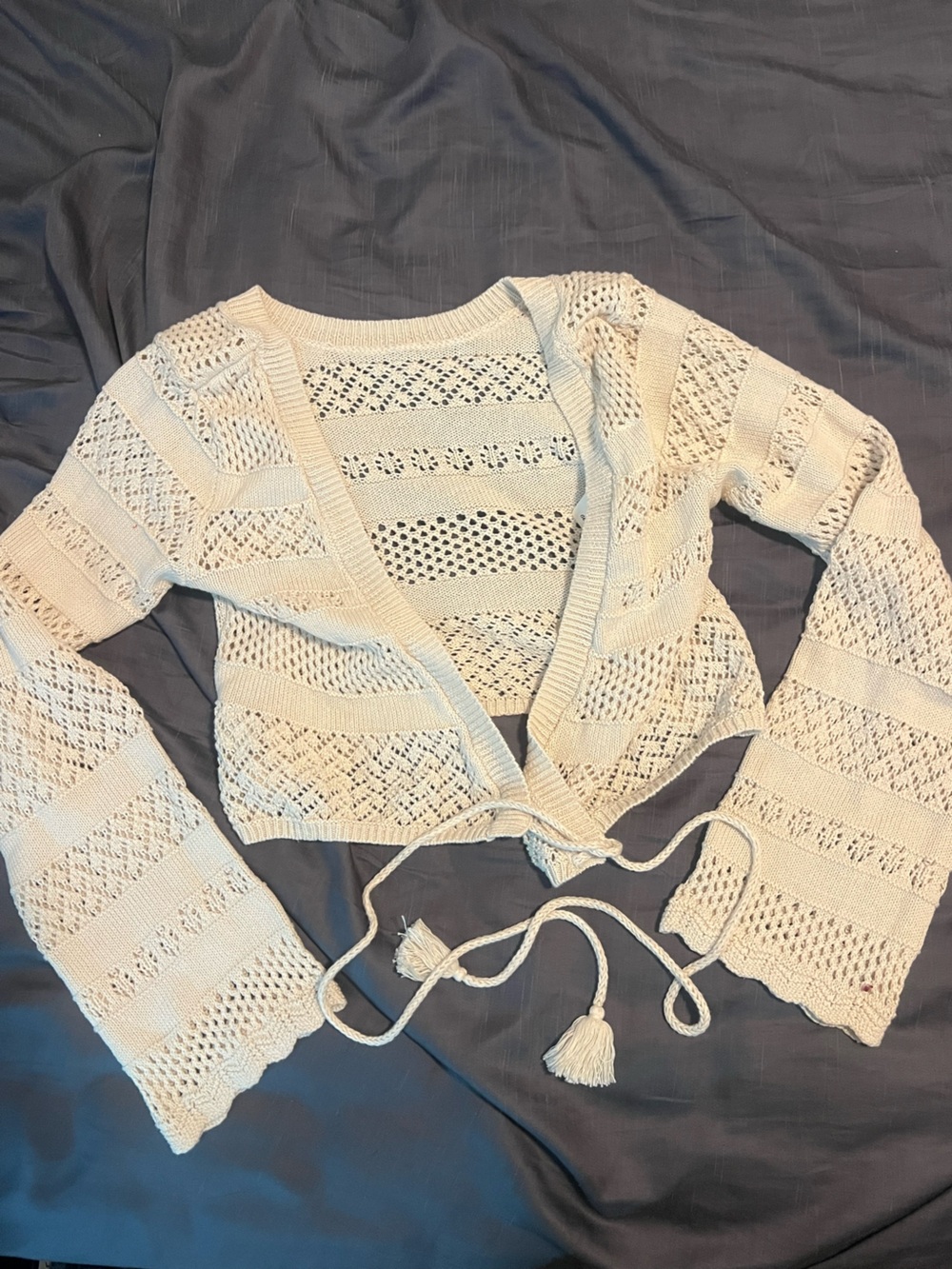 NWT aerie Cream Crochet Tie-Front Cardigan Size Small